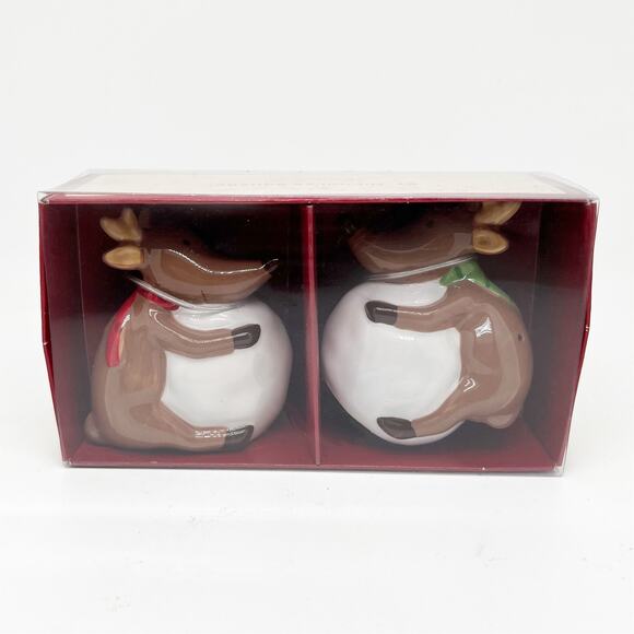 New in Box St. Nicholas Square Reindeer Games Salt & Pepper Shaker Set - Picture 1 of 5